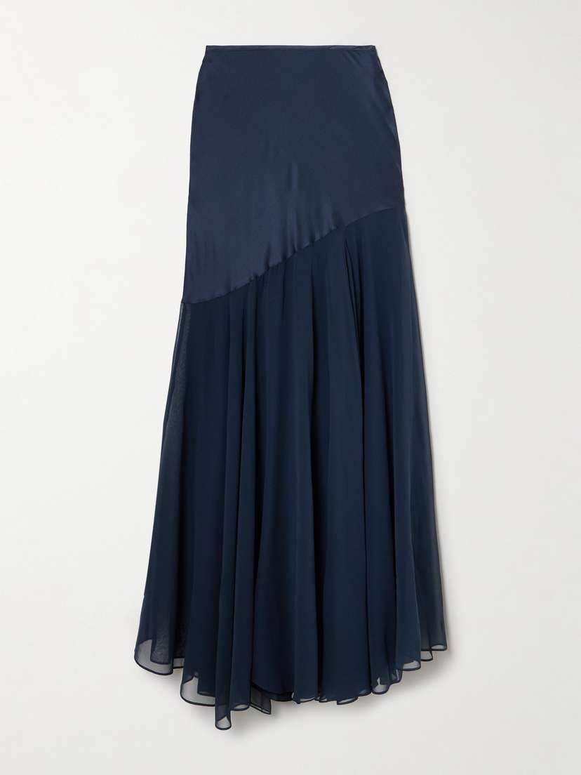 Tove Sinead Asymmetric Silk-satin And Georgette Maxi Skirt