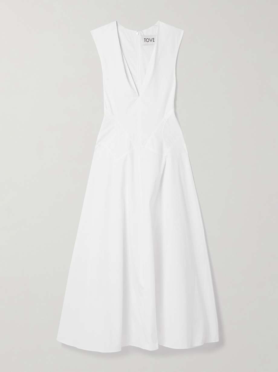 anisa paneled cotton-poplin midi dress