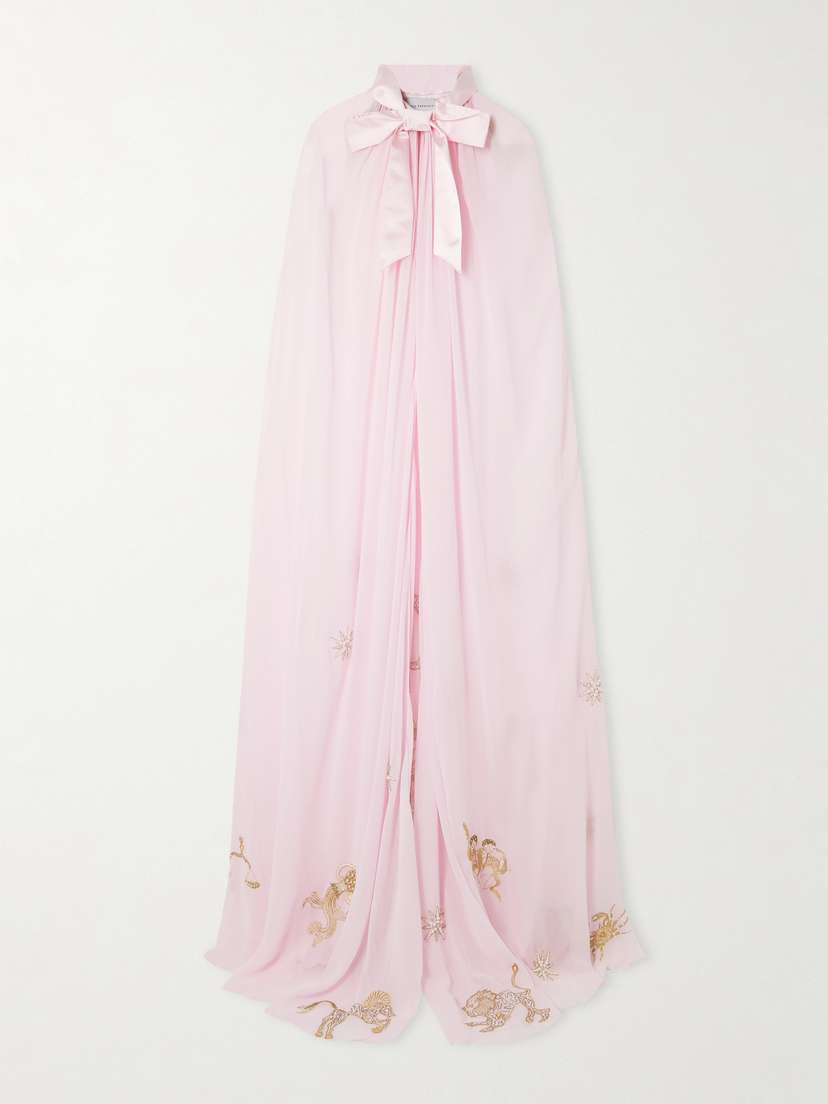 Clio Peppiatt Nova Satin-trimmed Embellished Georgette Cape