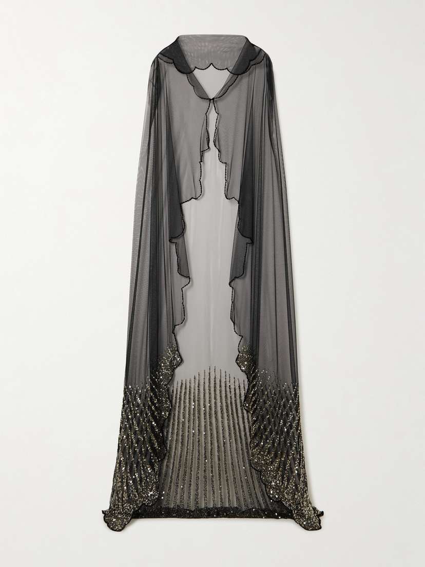Clio Peppiatt Moonray Scalloped Embellished Tulle Cape