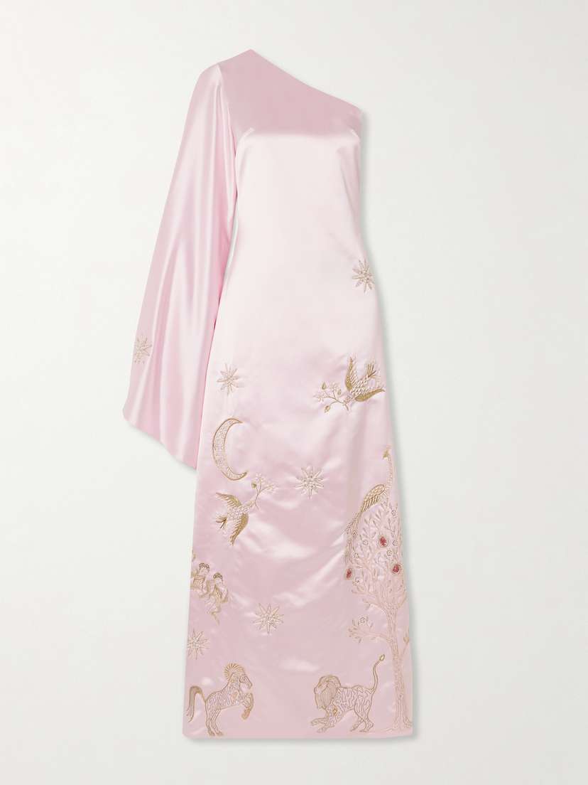 Clio Peppiatt Nova One-sleeve Embellished Duchesse-satin Gown