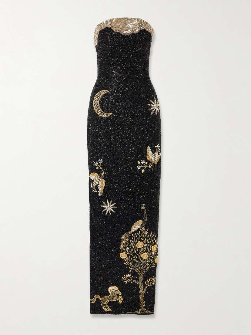 Clio Peppiatt Seraphina Strapless Embroidered Beaded Stretch-satin Gown