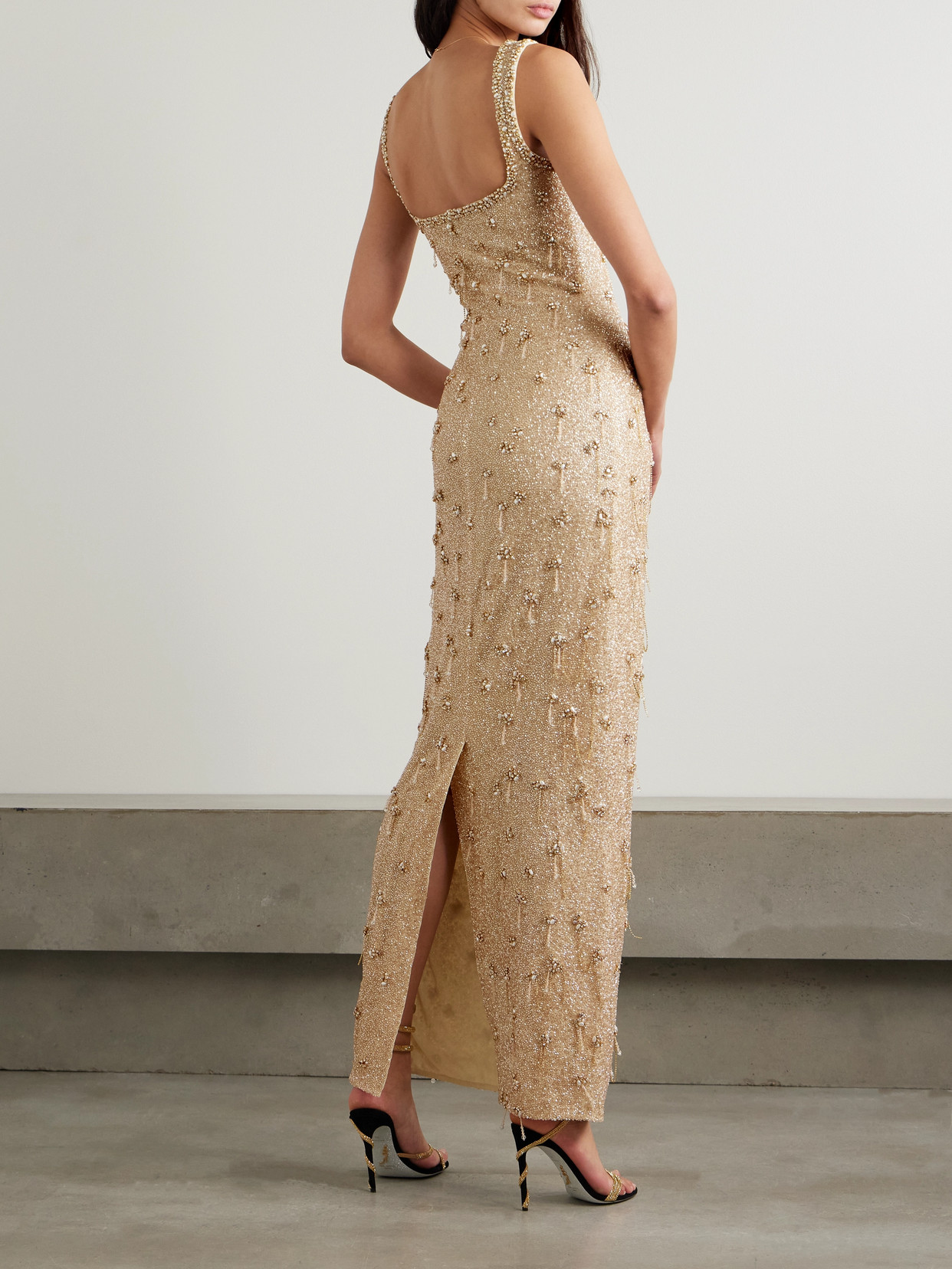 Clio Peppiatt Athena Embellished Beaded Tulle Gown In Metallic
