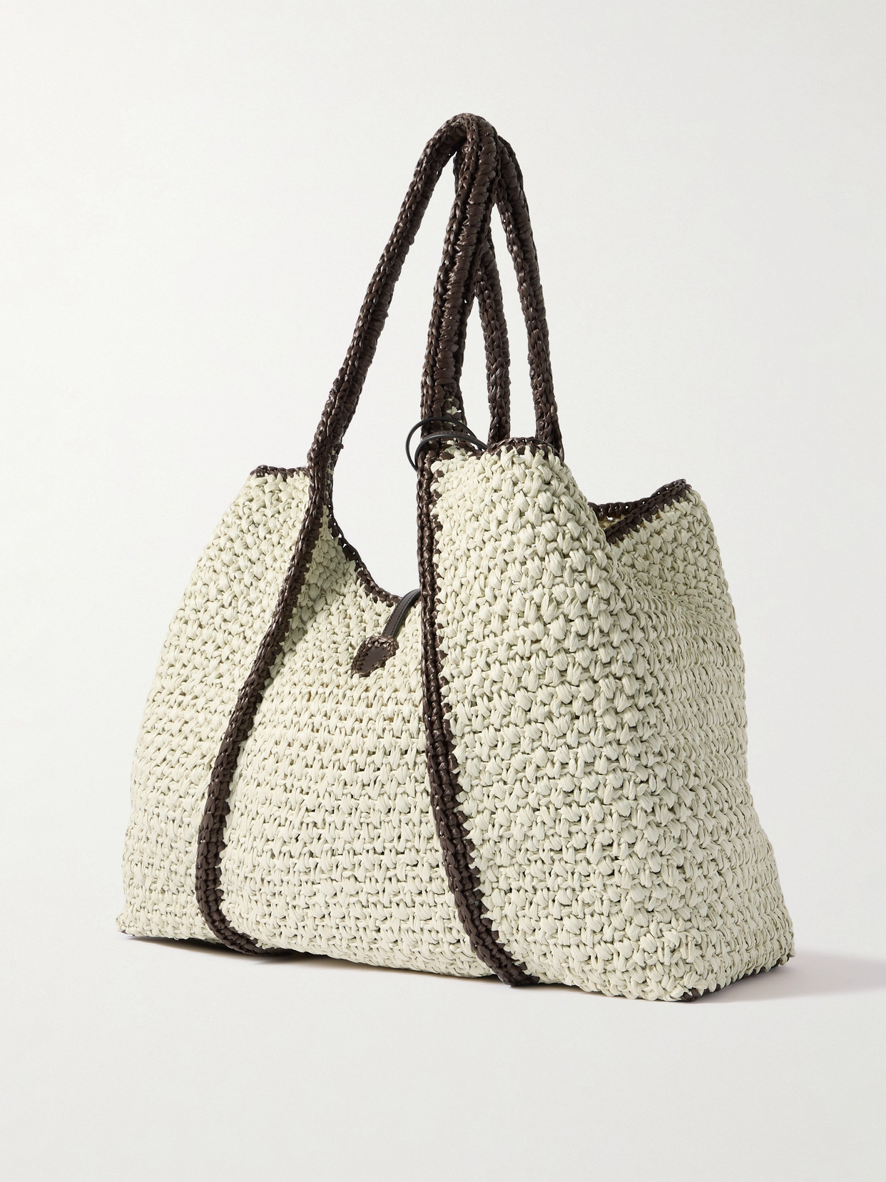 Tod's T Timeless Large Leather-trimmed Crocheted Raffia Tote