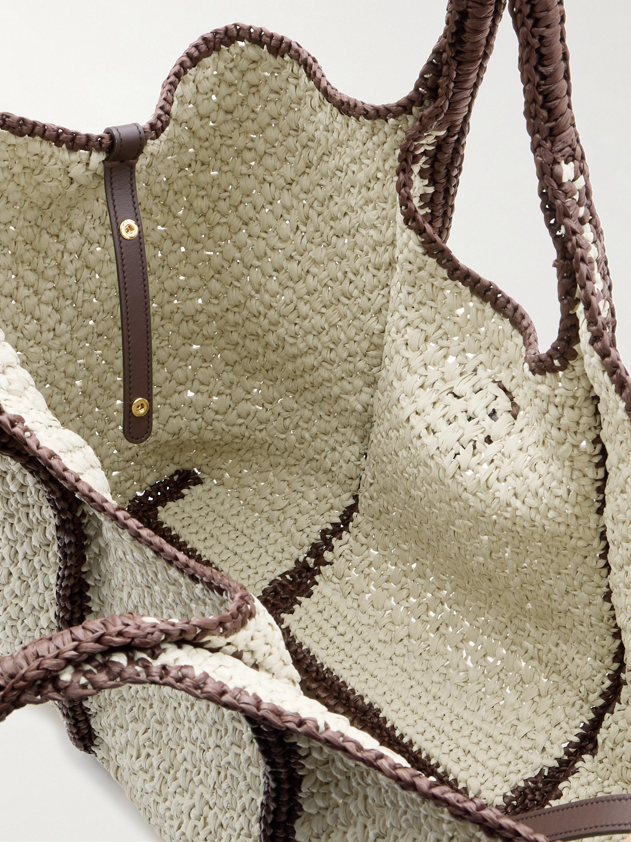 Tod's T Timeless Large Leather-trimmed Crocheted Raffia Tote