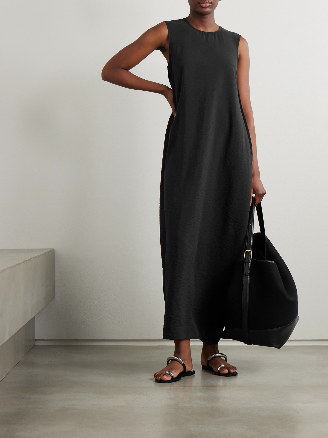 Shop Rohe Hammered Silk-blend Maxi Dress In Black