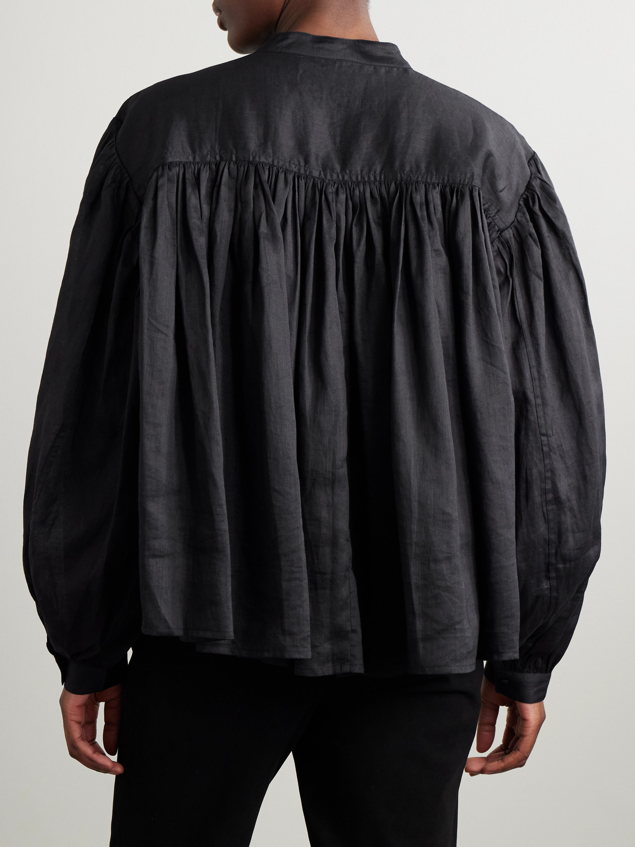 Rohe Gathered Ramie-voile Blouse In Black