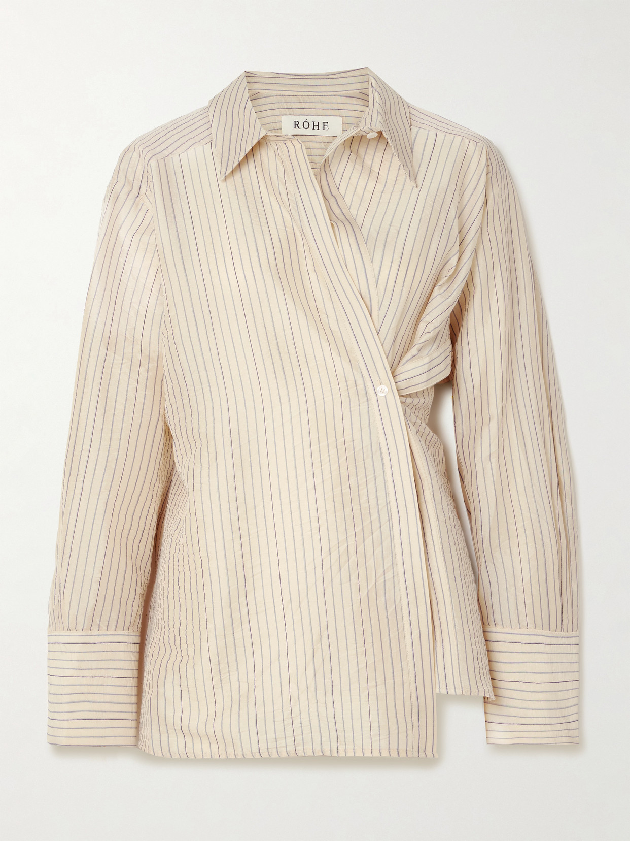 Rohe Asymmetric Twisted Striped Voile Shirt In Cream