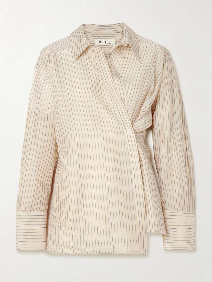RÓHE Asymmetric Twisted Striped Voile Shirt