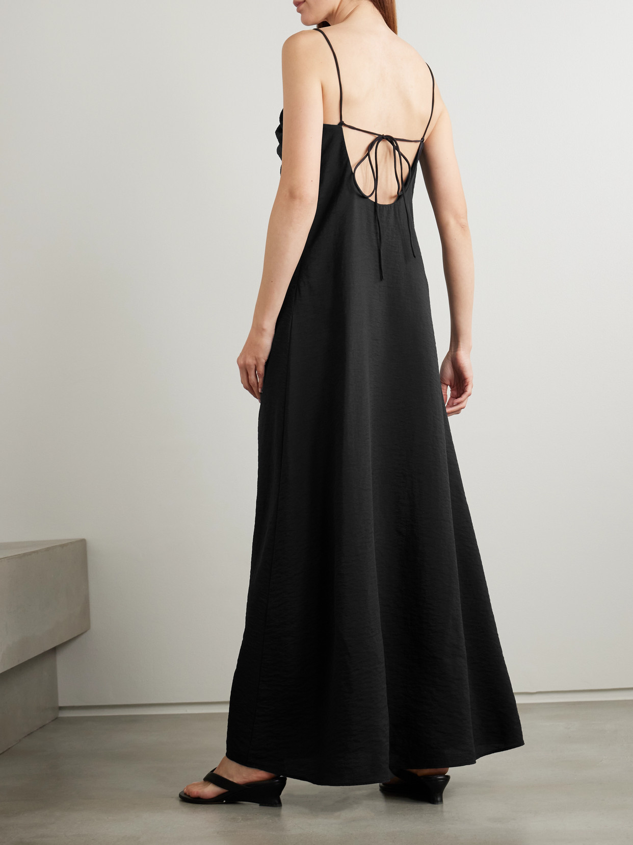 ROHE GATHERED OPEN-BACK SILK-BLEND CREPE MAXI DRESS
