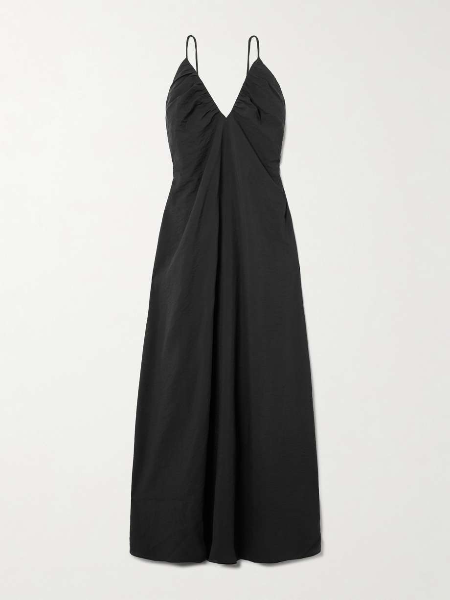 gathered open-back silk-blend crepe maxi dress