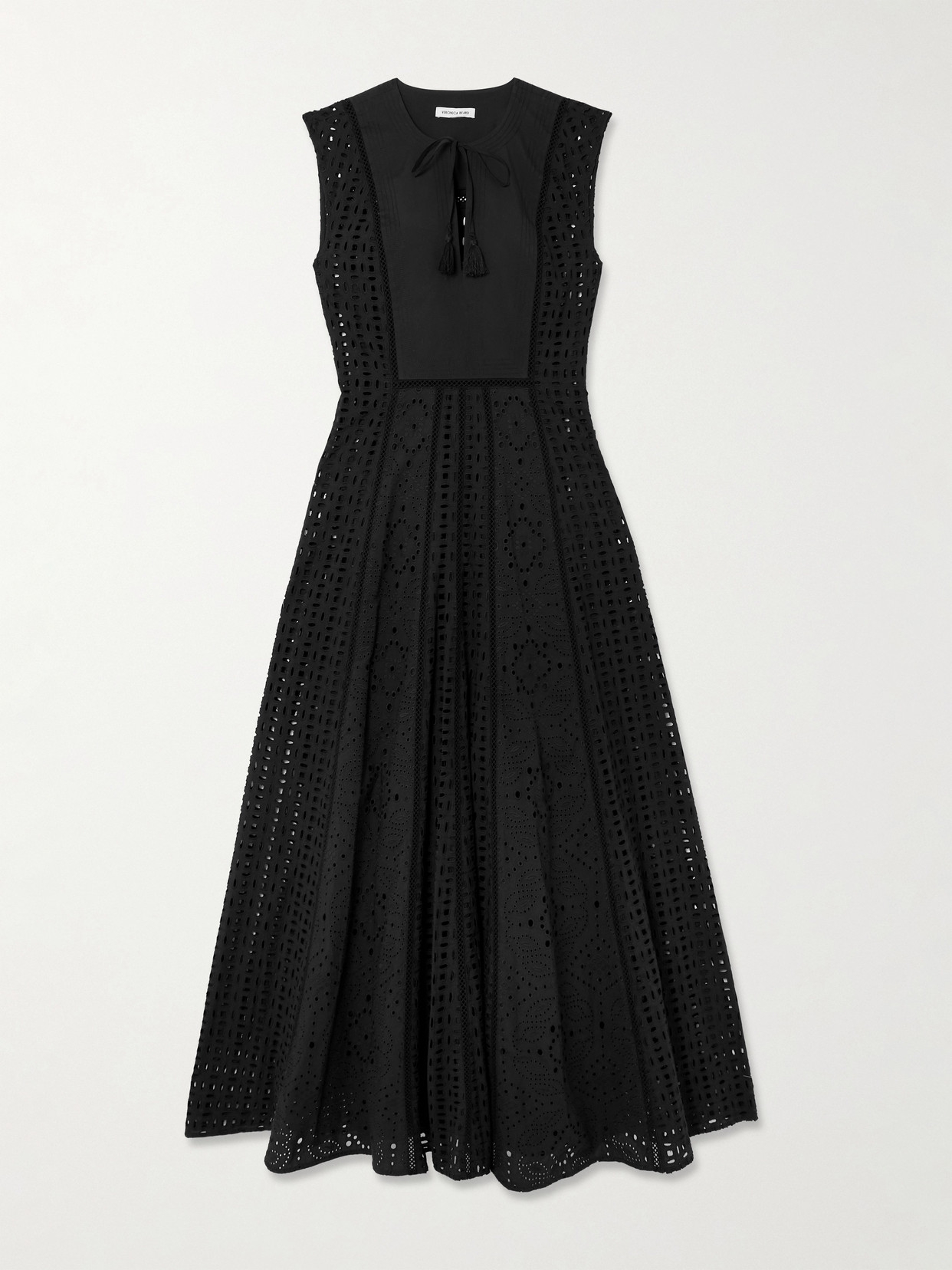 Veronica Beard Alina Tie-detailed Tasseled Broderie Anglaise Cotton Maxi Dress In Black
