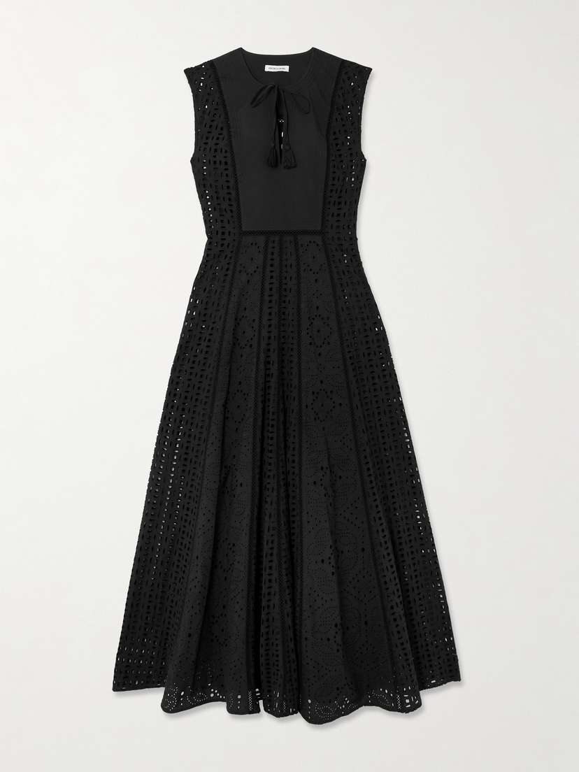 Veronica Beard Alina Tie-detailed Tasseled Broderie Anglaise Cotton Maxi Dress