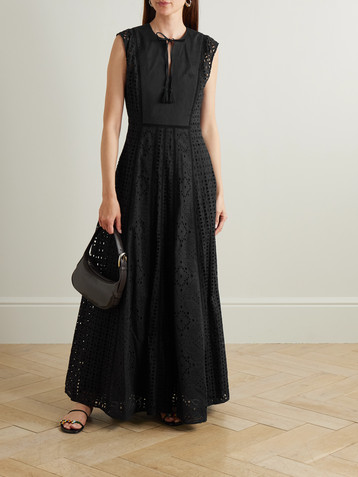 Veronica Beard Alina tie-detailed tasseled broderie anglaise cotton maxi dress