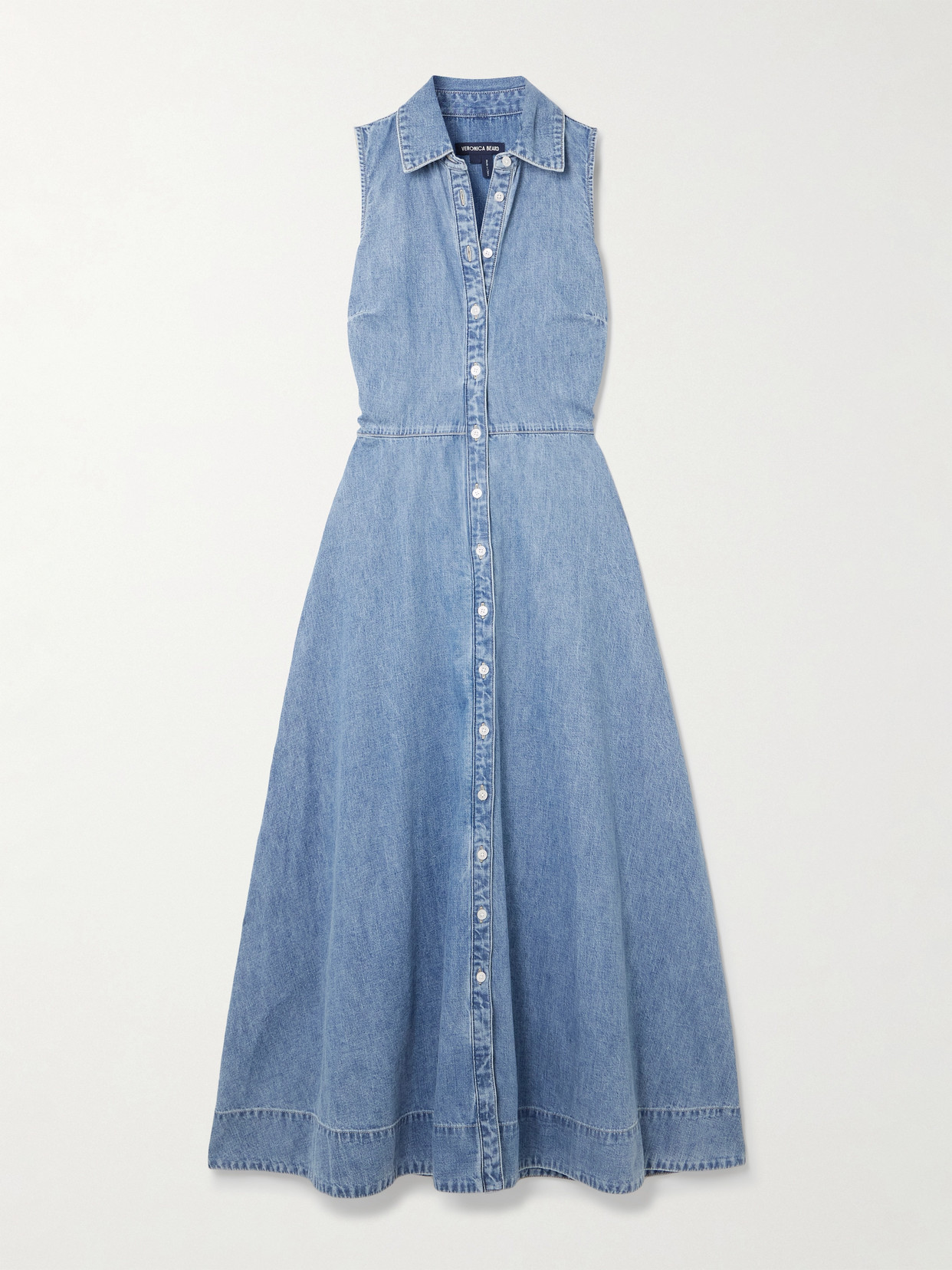 Veronica Beard Fuller Sleeveless Denim Midi Shirtdress In Blue