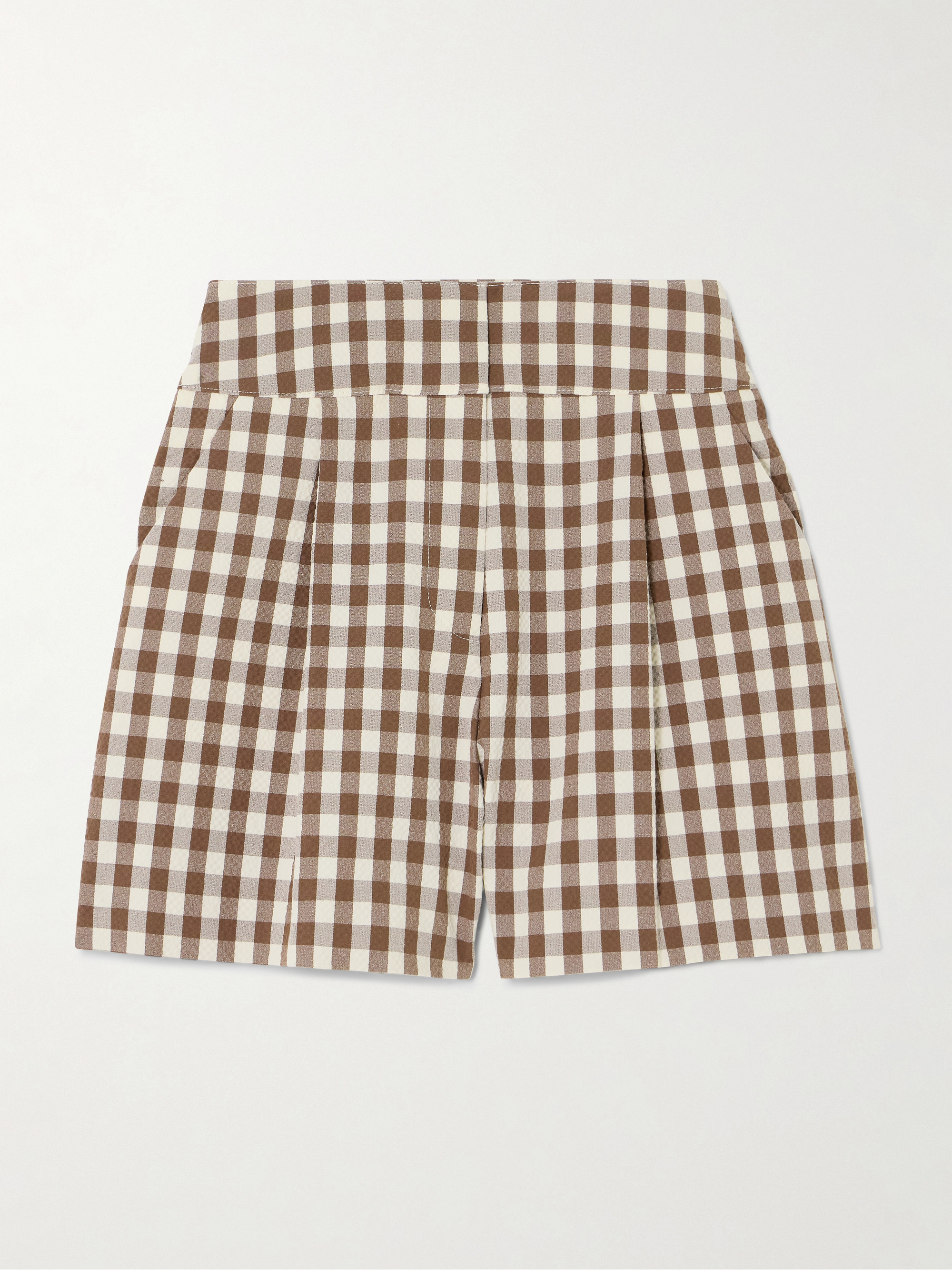 Veronica Beard Haina pleated gingham cotton-blend seersucker shorts thumbnail