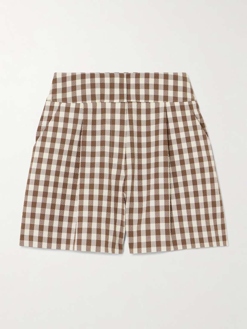 Veronica Beard Haina Pleated Gingham Cotton-blend Seersucker Shorts