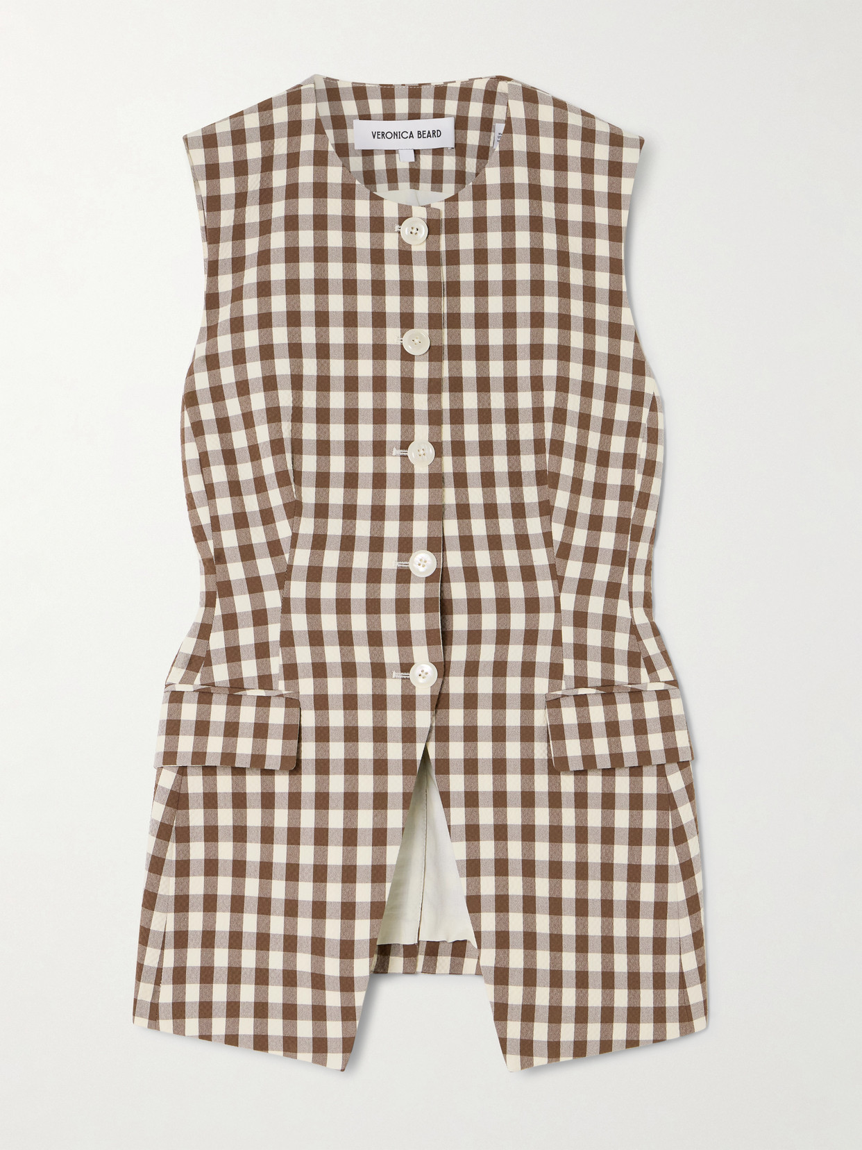 Veronica Beard Lois Gingham Seersucker Cutaway Vest In Brown