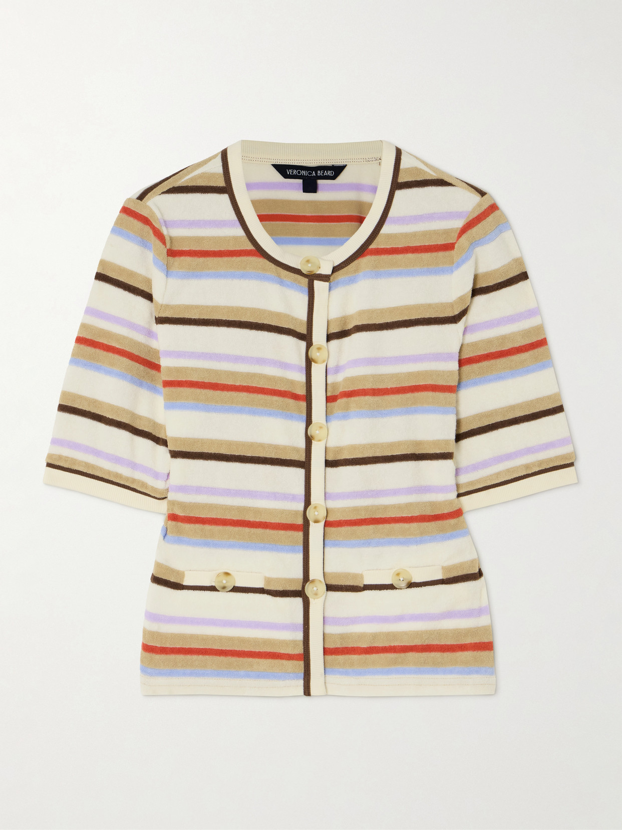 Veronica Beard Brendan Striped Cotton-blend Terry Cardigan In Neutrals