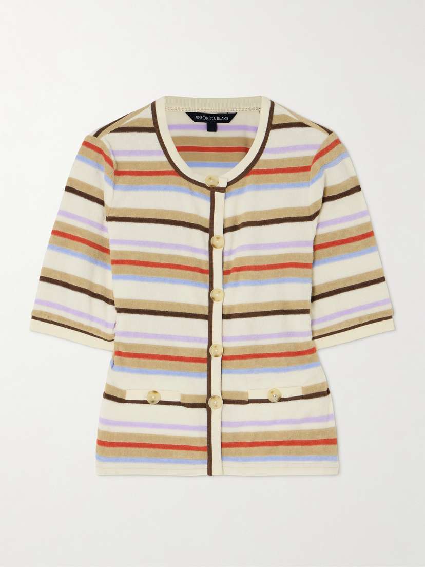 Veronica Beard Brendan Striped Cotton-blend Terry Cardigan