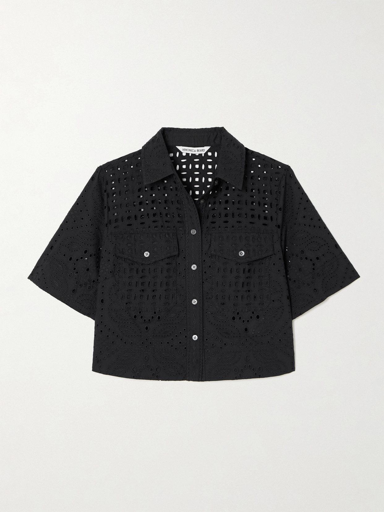 Veronica Beard Spruce Cropped Broderie Anglaise Cotton Shirt In Black