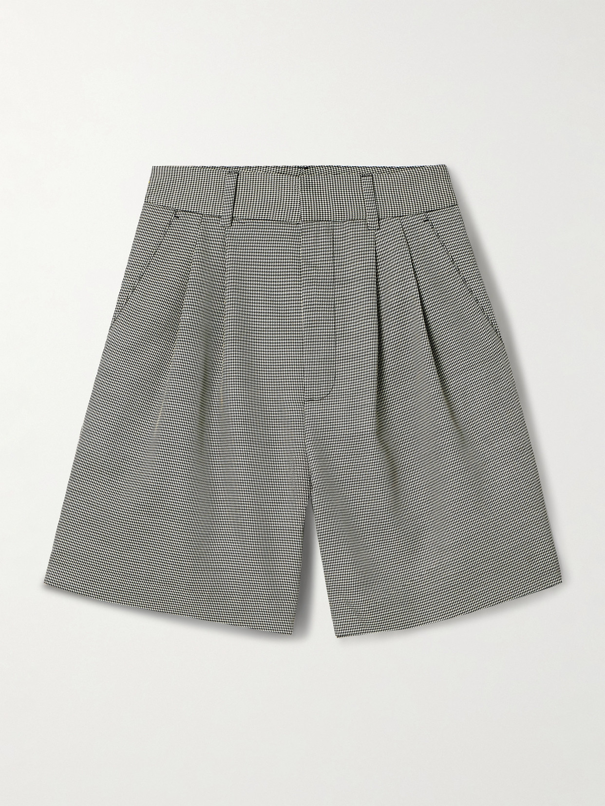 Anine Bing Carrie Pleated Houndstooth Wool-blend Shorts
