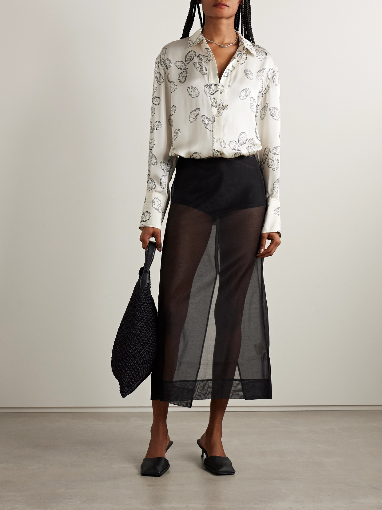 ANINE BING AVALON PRINTED SILK-BLEND SHIRT