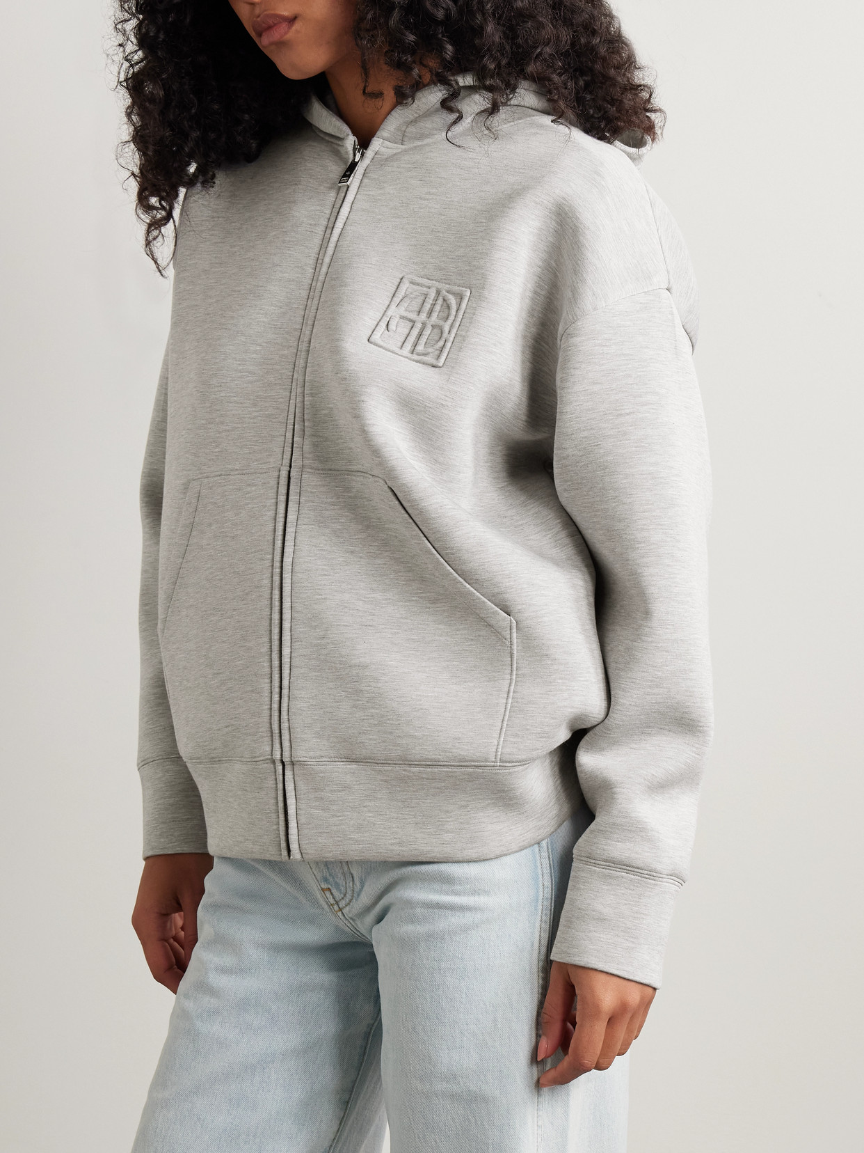 ANINE BING EMBOSSED STRETCH-JERSEY HOODIE