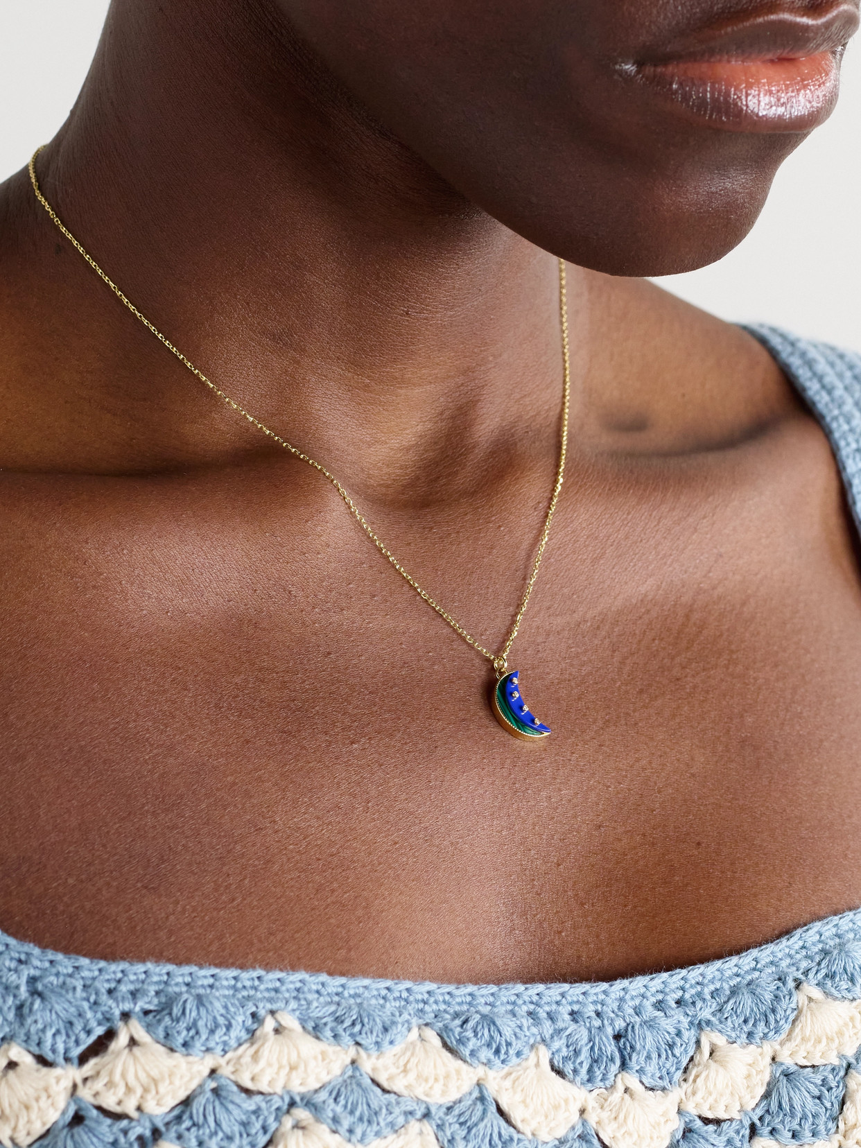 L'atelier Nawbar Layer Moon 18-karat Gold Multi-stone Necklace In Blue