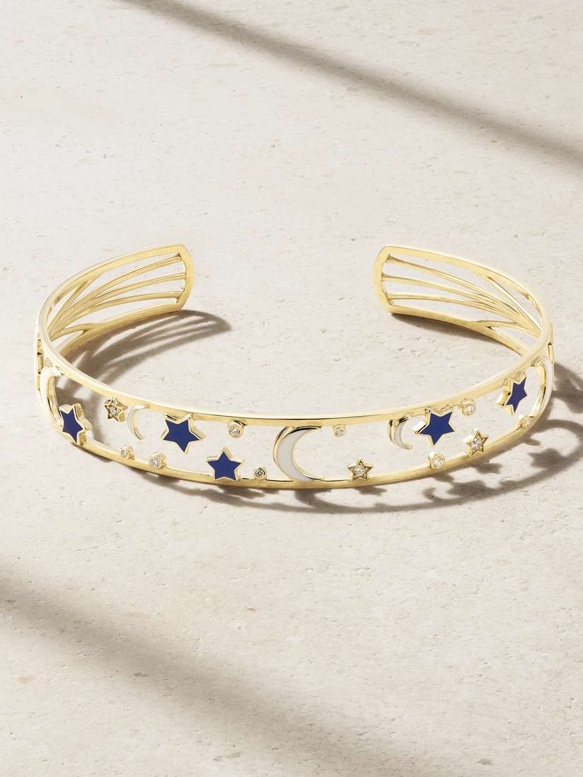 L’Atelier Nawbar Starry 18-karat Gold, Diamond And Enamel Bangle