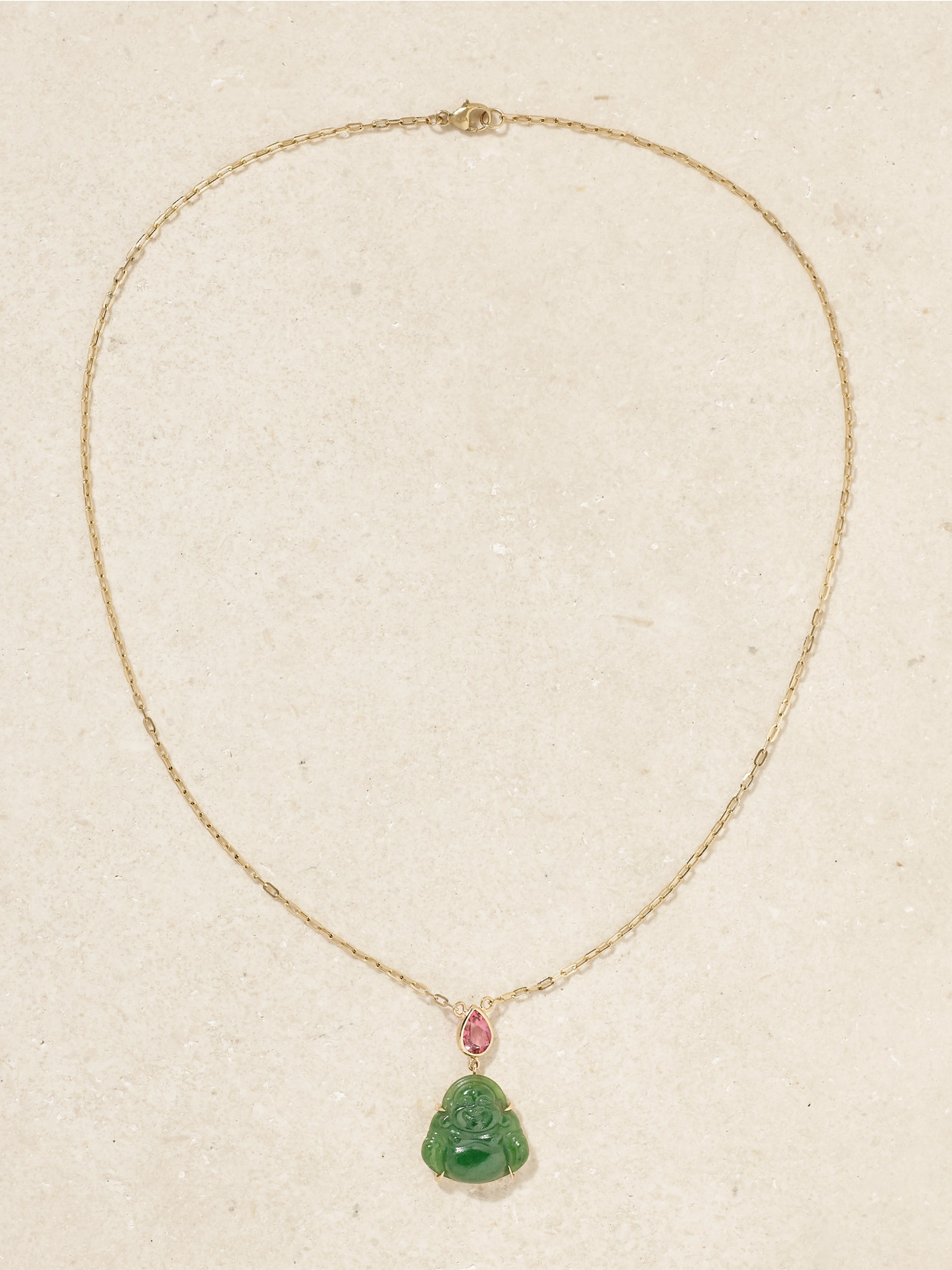 Jia Jia Happy Buddha Gold, Jade And Tourmaline Necklace In Green