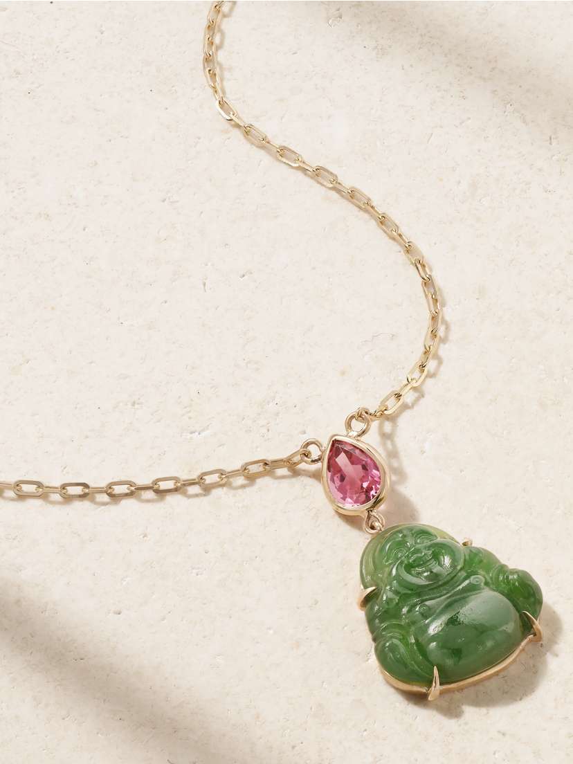 JIA JIA Happy Buddha Gold, Jade And Tourmaline Necklace