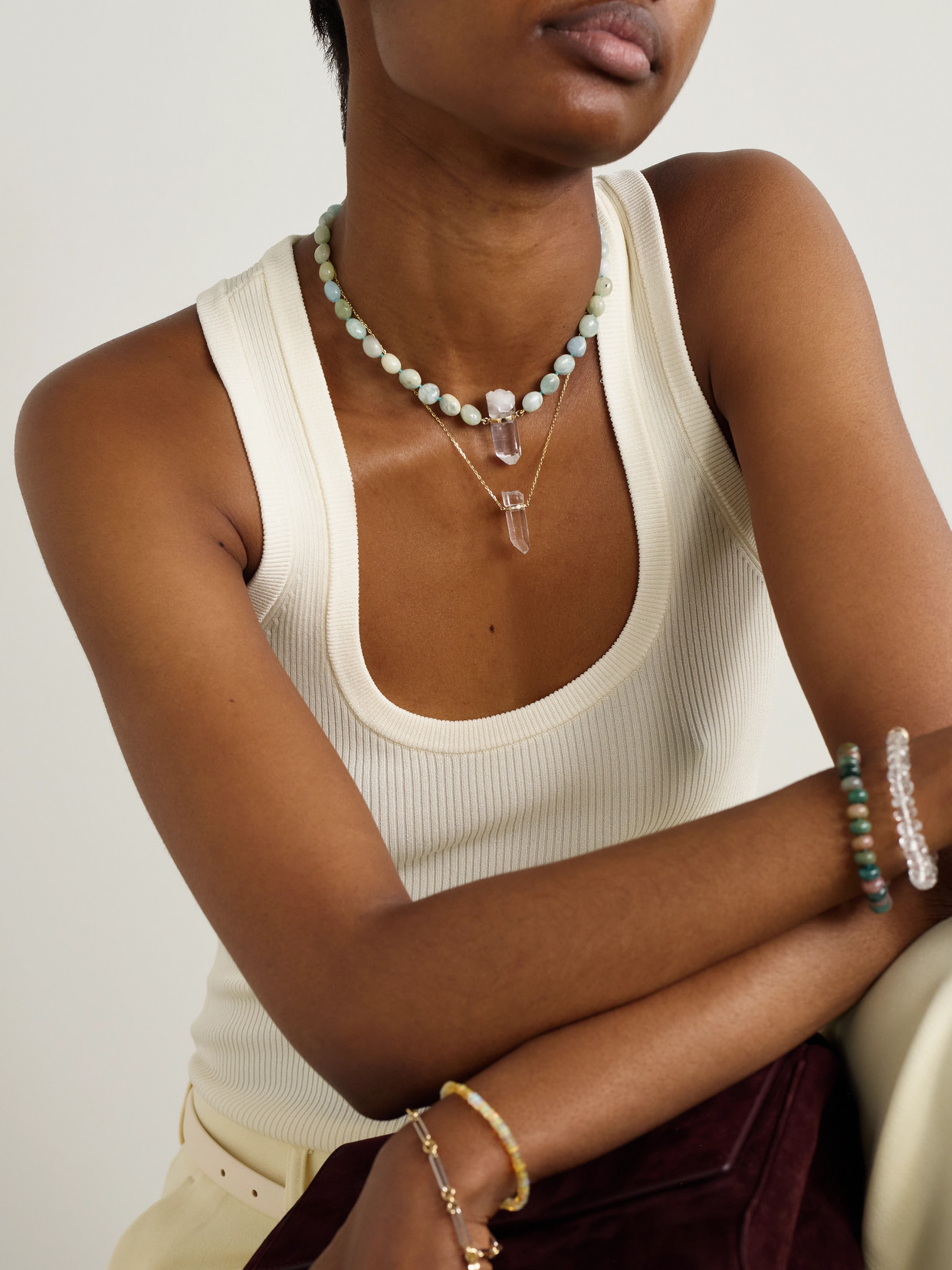 Jia Jia Gold, Jade And Quartz Necklace