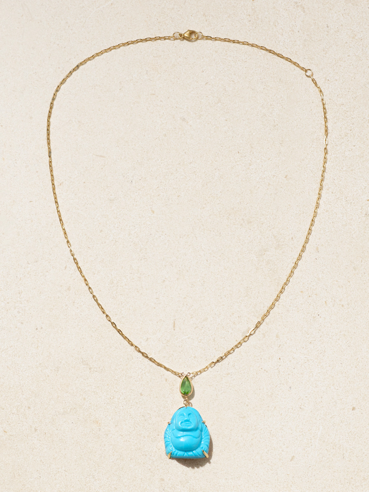 Jia Jia 14k Yellow Gold Happy Buddha Turquoise Tourmaline Crown Necklace In Blue