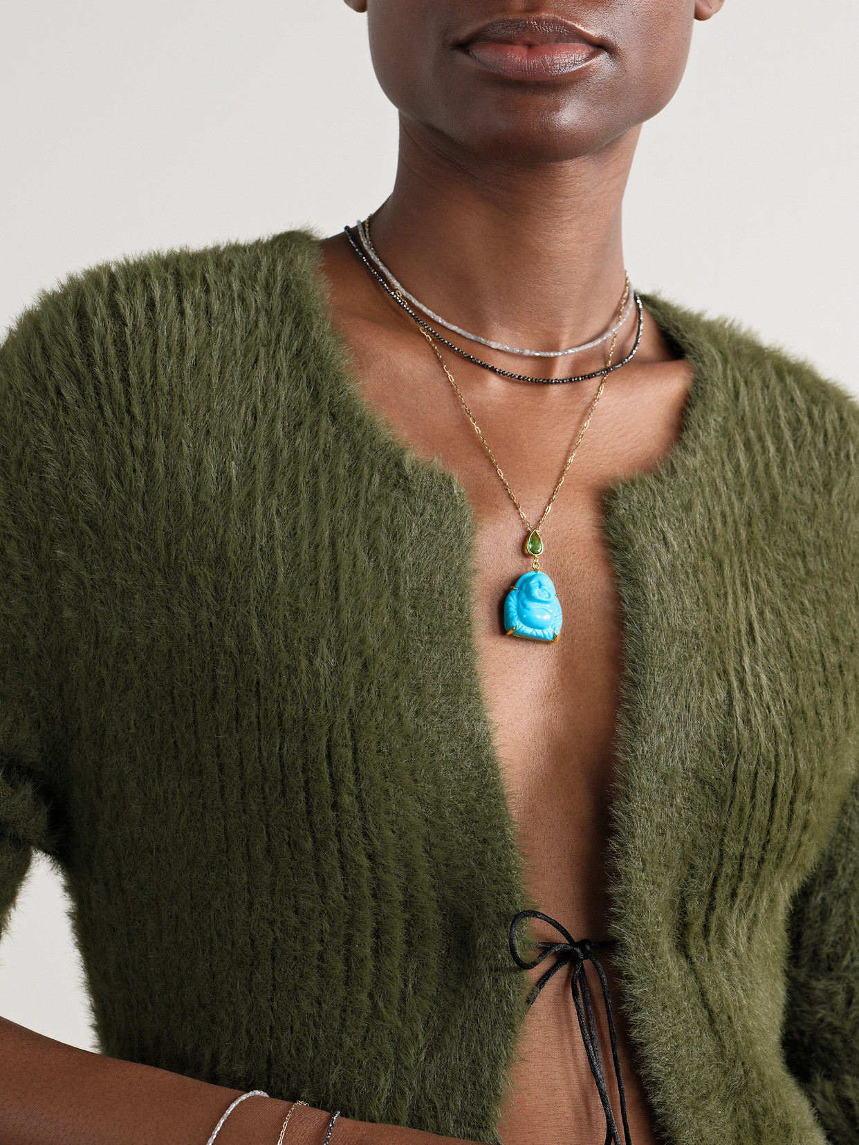 Jia Jia 14k Yellow Gold Happy Buddha Turquoise Tourmaline Crown Necklace In Blue