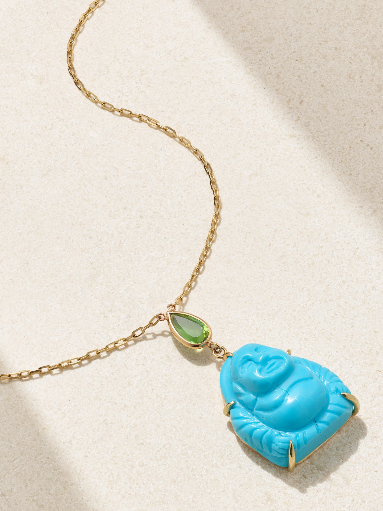 JIA JIA - Happy Buddha 14-karat Gold, Turquoise And Tourmaline Necklace - Blue