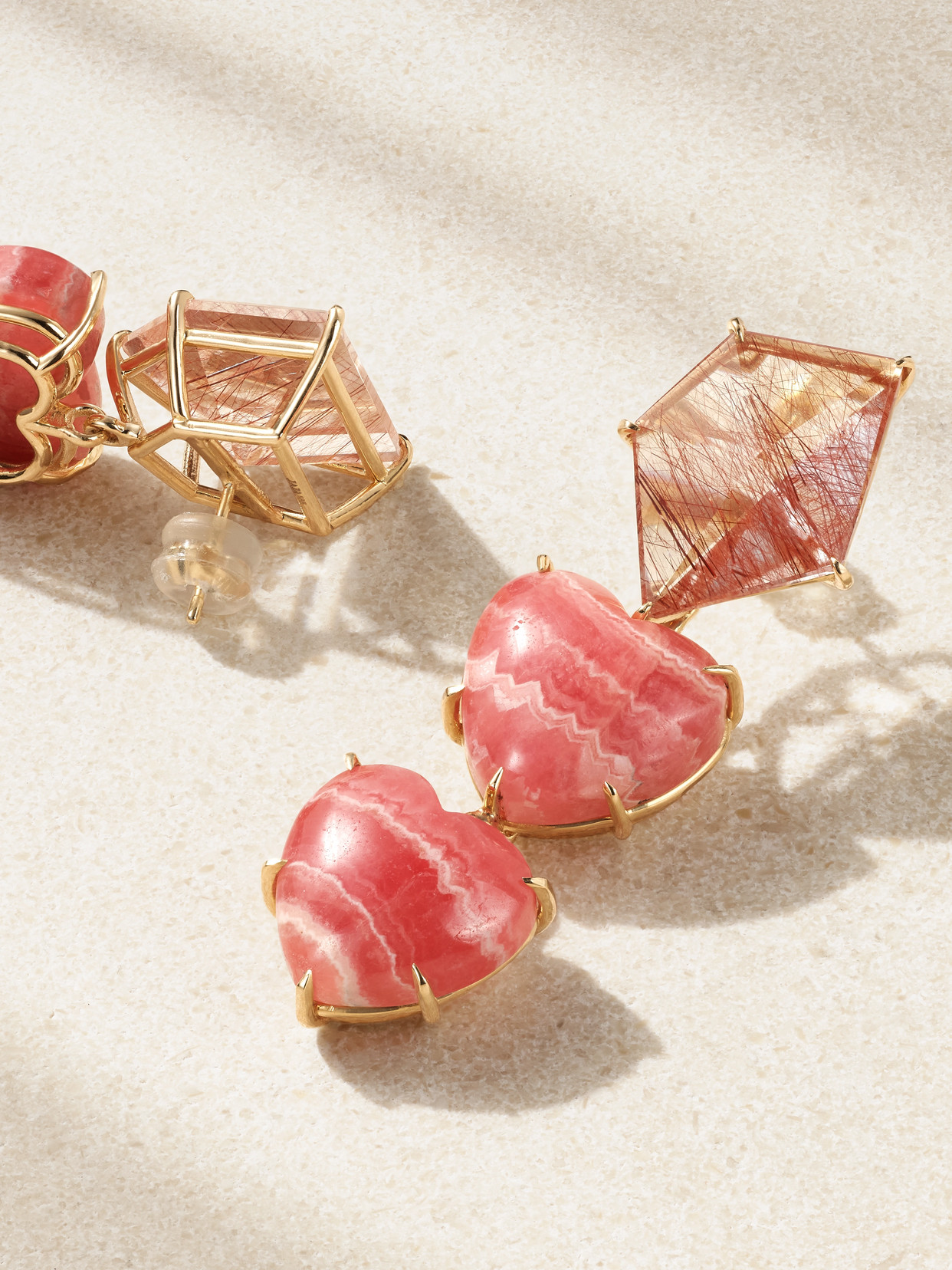 Shop Jia Jia Love 14-karat Gold, Rhodochrosite And Quartz Earrings In Red