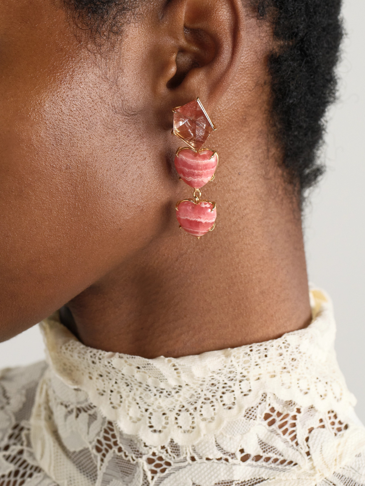 Shop Jia Jia Love 14-karat Gold, Rhodochrosite And Quartz Earrings In Red