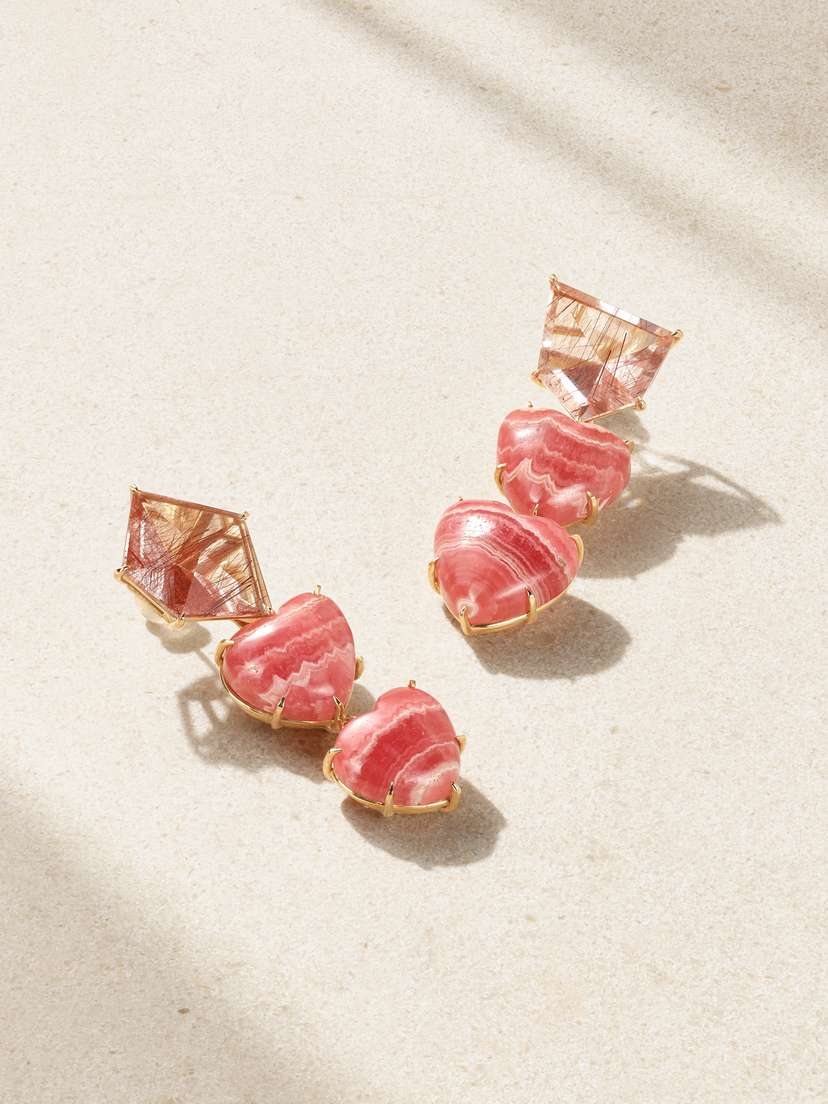 JIA JIA Love 14-karat Gold, Rhodochrosite And Quartz Earrings