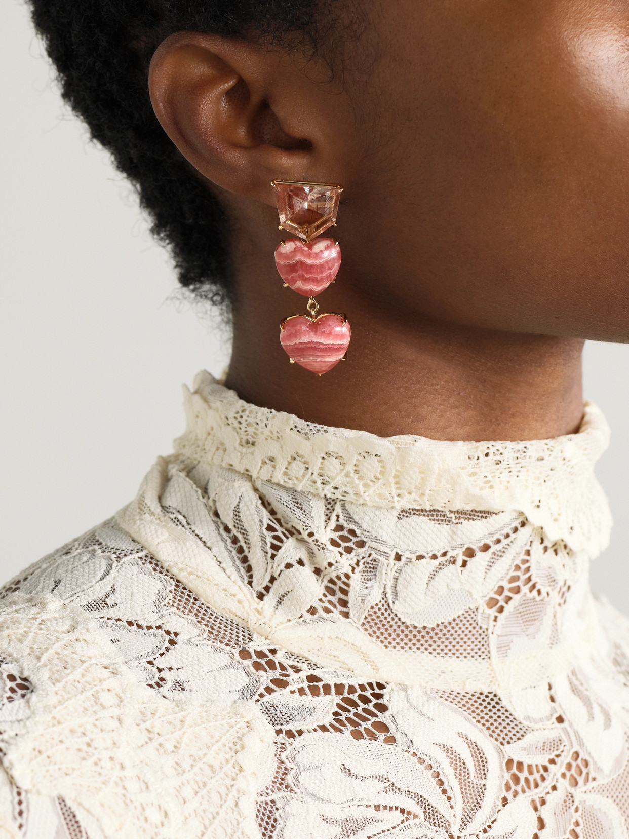 Shop Jia Jia Love 14-karat Gold, Rhodochrosite And Quartz Earrings In Red