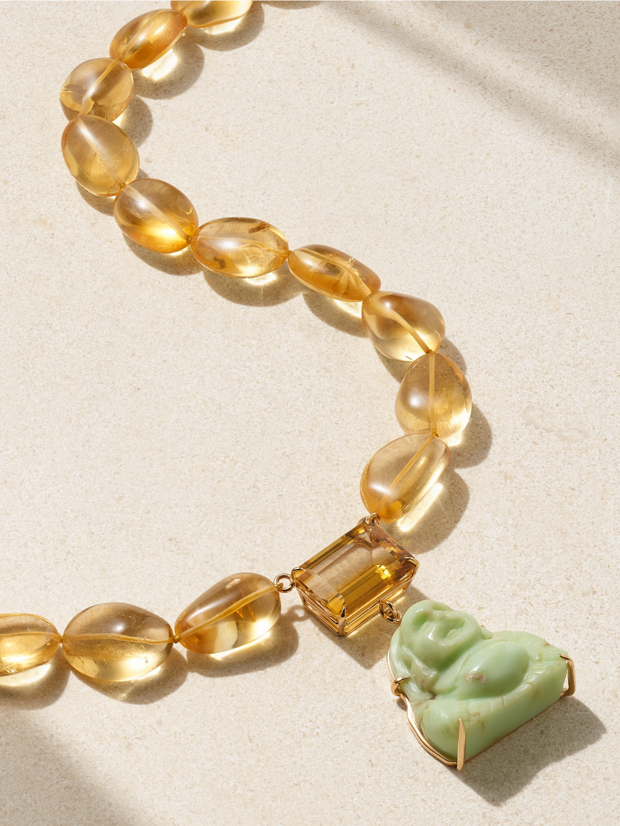Jia Jia Happy Buddha Gold, Citrine And Chrysoprase Necklace In Gold