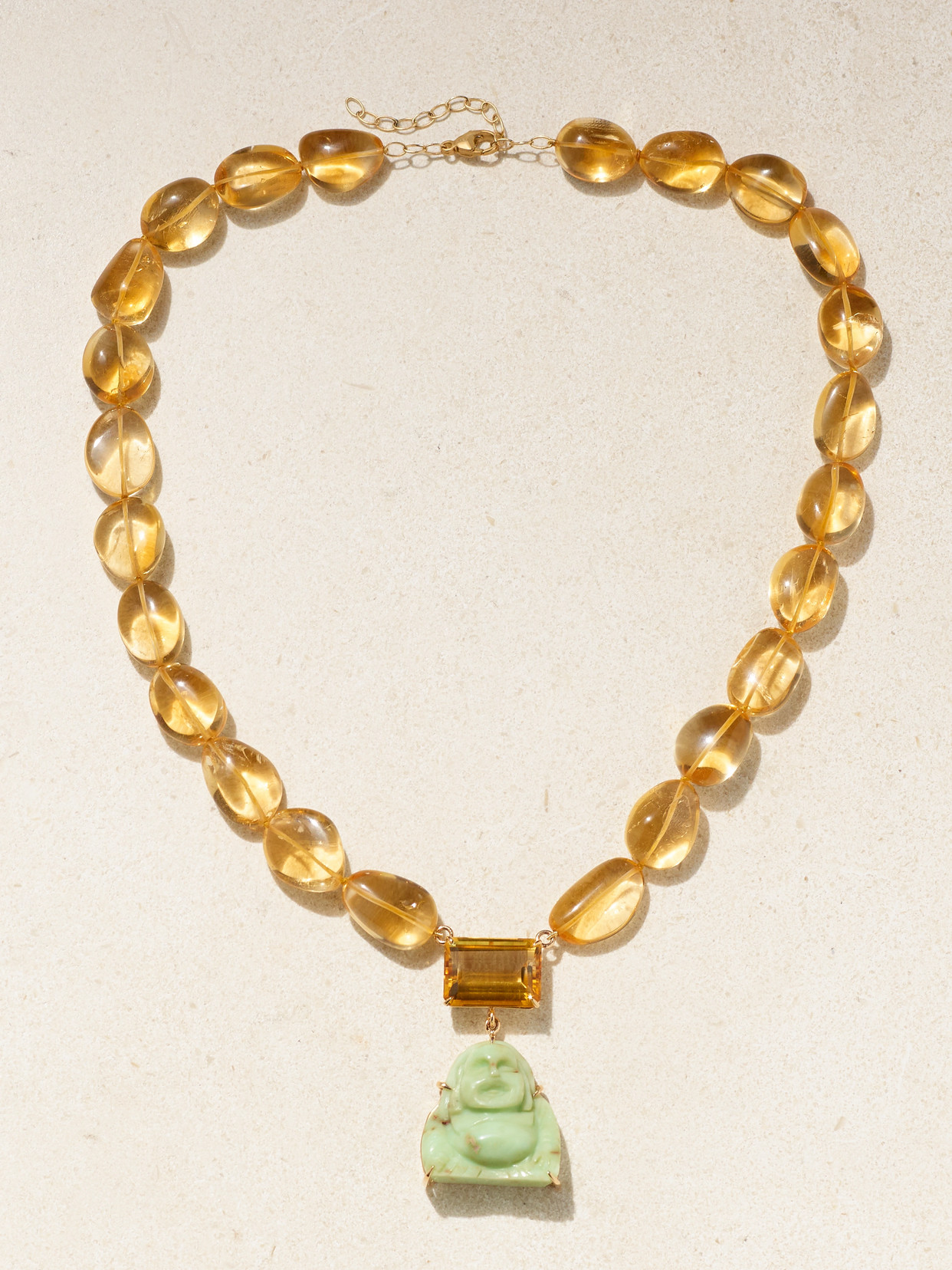 Jia Jia Happy Buddha Gold, Citrine And Chrysoprase Necklace