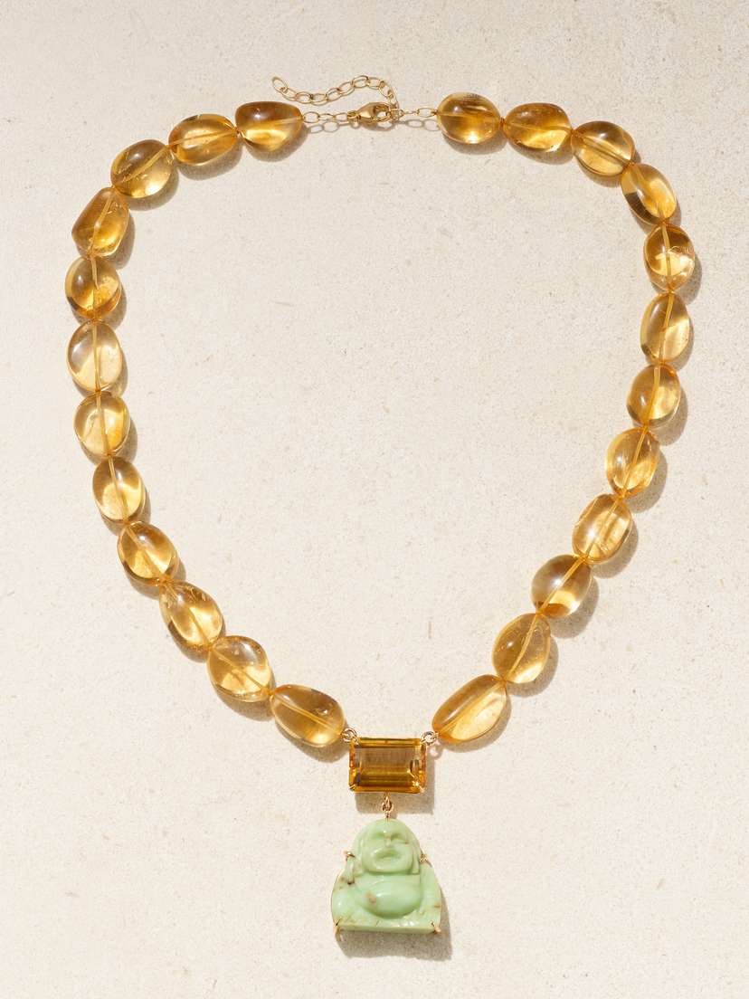 JIA JIA Happy Buddha Gold, Citrine And Chrysoprase Necklace
