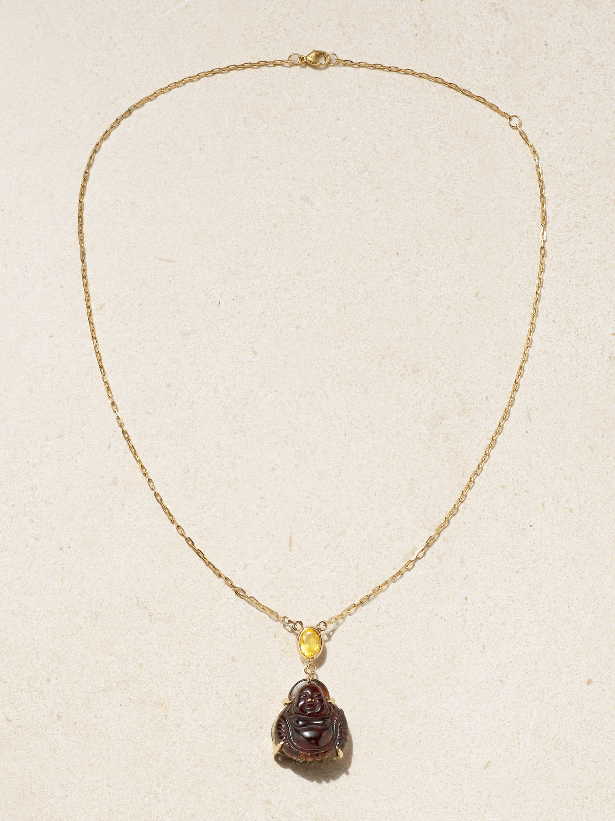 Jia Jia Happy Buddha 14-karat Gold, Garnet And Sapphire Necklace In Brown