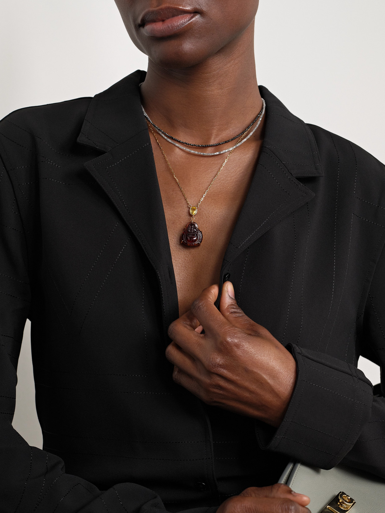 Jia Jia Happy Buddha 14-karat Gold, Garnet And Sapphire Necklace In Brown