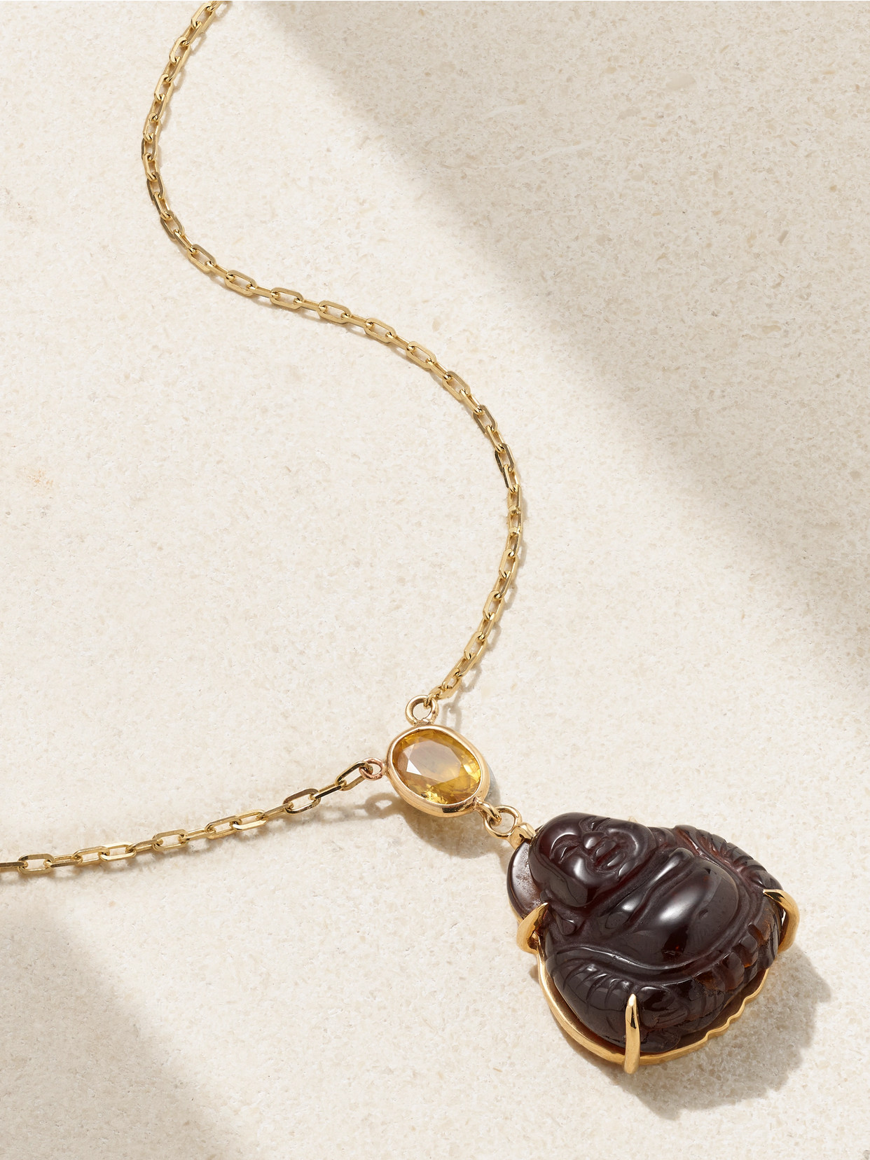 Jia Jia Happy Buddha 14-karat Gold, Garnet And Sapphire Necklace In Brown