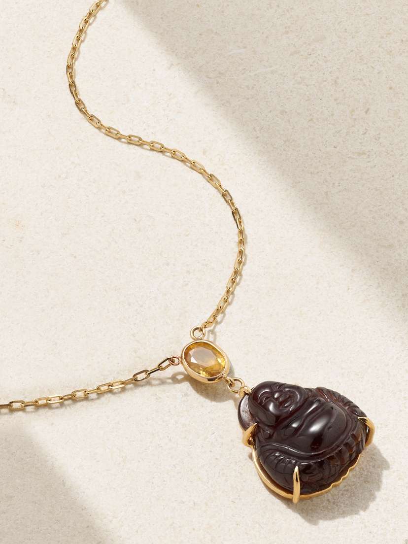 JIA JIA Happy Buddha 14-karat Gold, Garnet And Sapphire Necklace