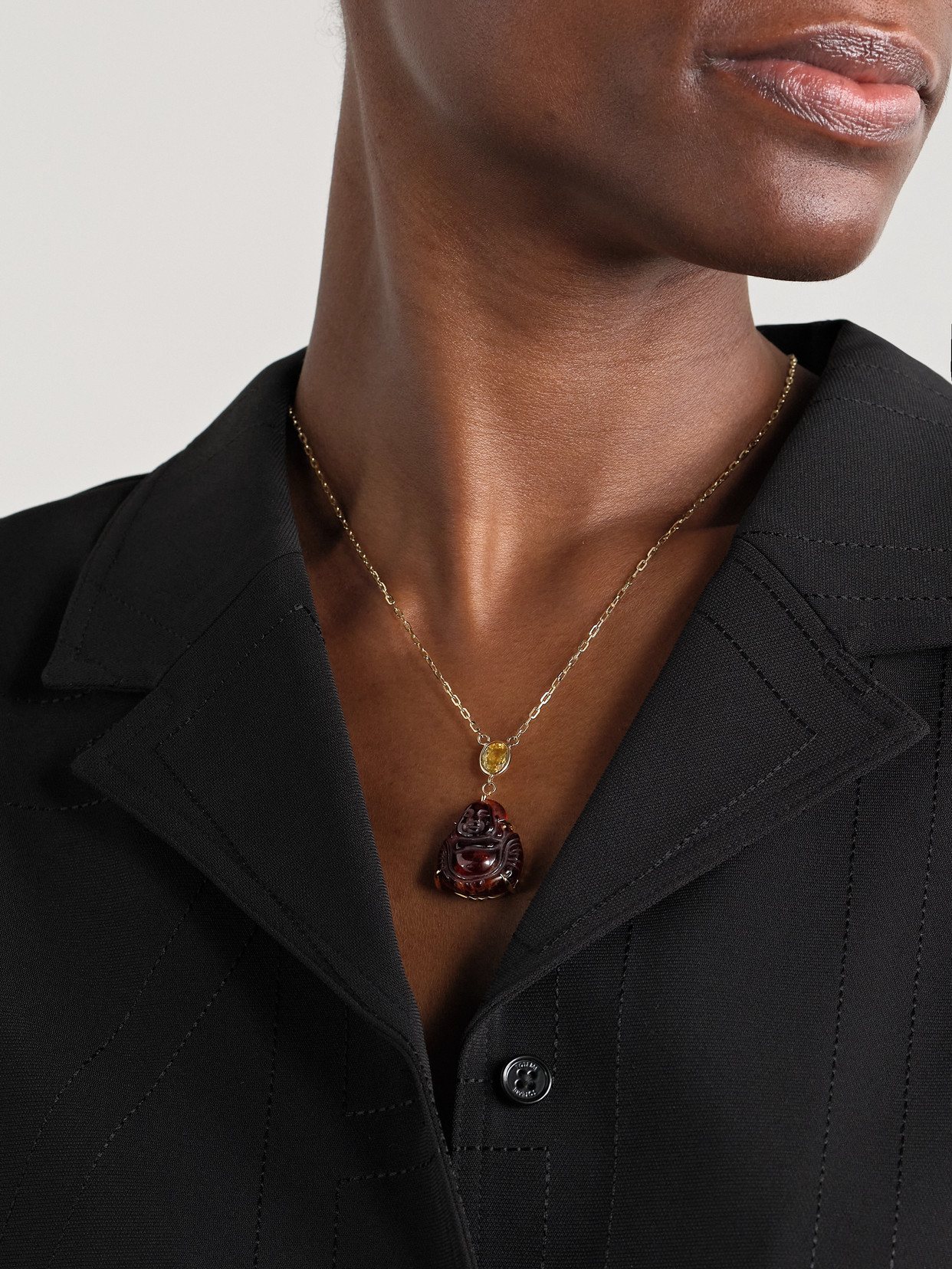 Jia Jia Happy Buddha 14-karat Gold, Garnet And Sapphire Necklace In Brown