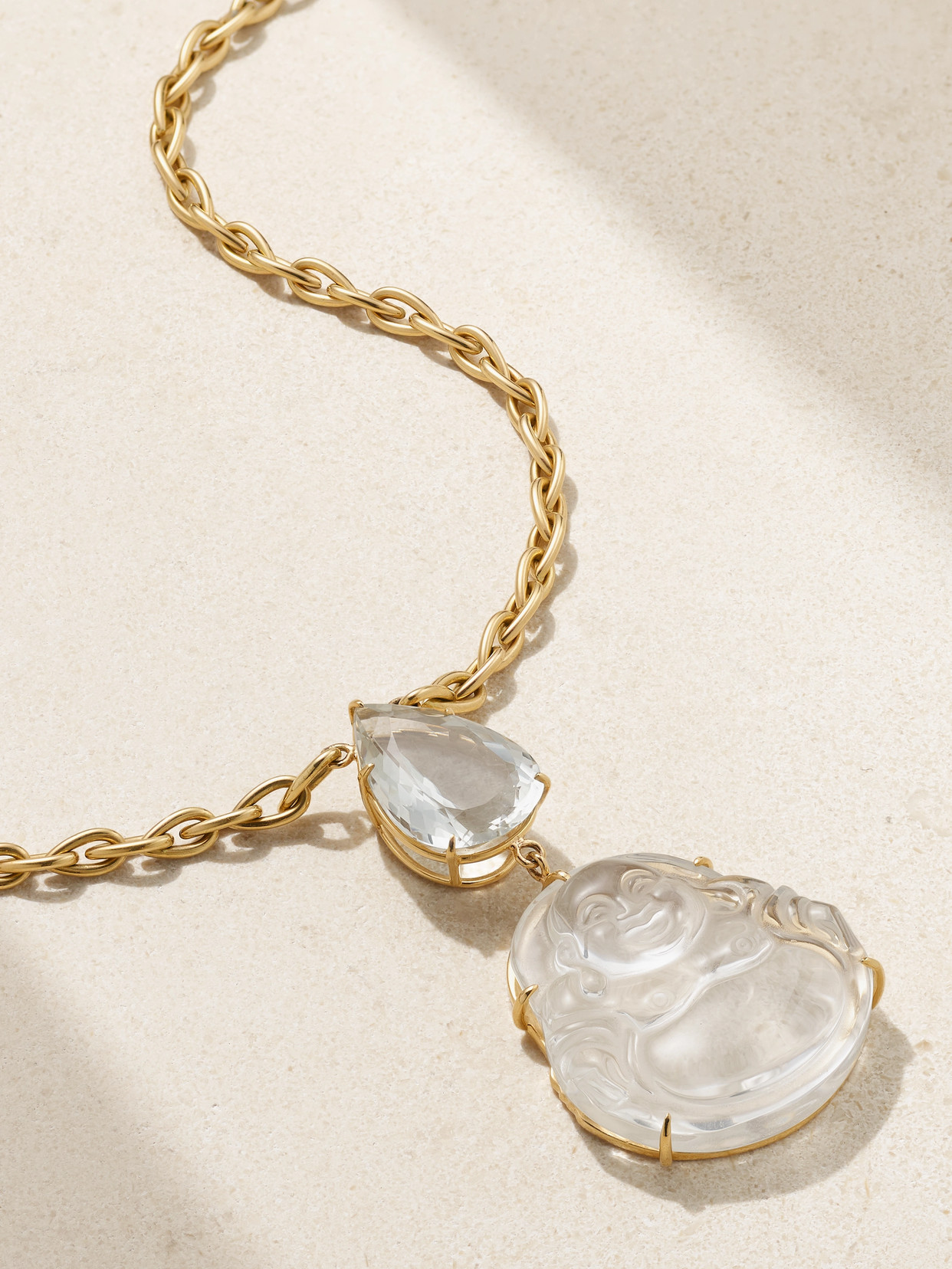 Jia Jia Happy Buddha Jumbo 14-karat Gold Quartz Necklace