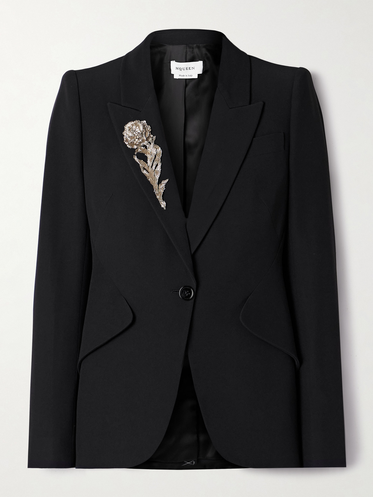 Alexander Mcqueen Embellished Crepe Blazer In Black